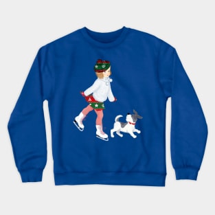 Christmas Girl Skating & Dog Crewneck Sweatshirt